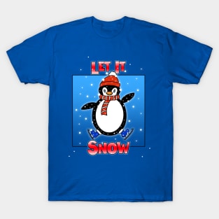 Let It Snow Christmas Penguin Funny Art T-Shirt